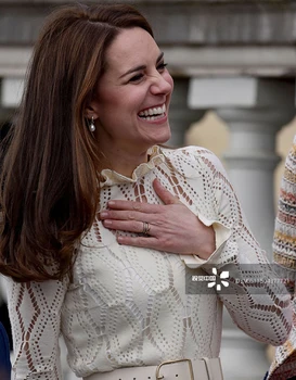2017 Kate Middleton Princezná Šaty Nové Čipky Patchwork Dlhý Rukáv Elegantné Šaty