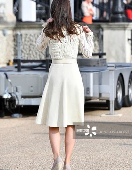 2017 Kate Middleton Princezná Šaty Nové Čipky Patchwork Dlhý Rukáv Elegantné Šaty