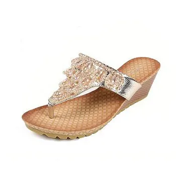 2017 lete korálkové drahokamu flip-flop sandále kliny módne flip flops topánky flip žena papuče
