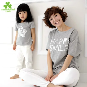 2017 letné rodinné zodpovedajúce oblečenie detí krátky rukáv T-shirt obchodu kórejskej páry oblečenie, zelená, šedá