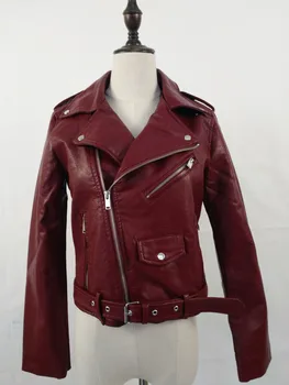 2017 módne Európskych a Amerických zips krátku časť motocykla kožené dámske umyté kožená bunda módne dámske sako