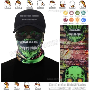 2017 Módne Zelený Lebkový Monster Štít Na Tvár Multifunkčné Pokrývku Hlavy Cyklistická Šatka Bezšvíkové Šatku Rúrkové Pokrývky Hlavy