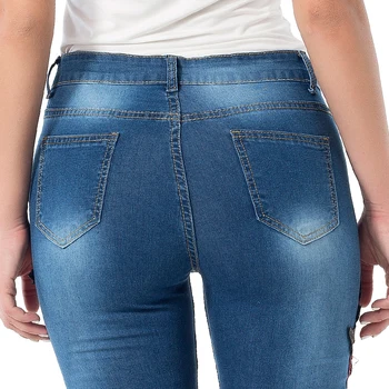 2017 na jar a leto, ženy, tlačené sexy blue hole vyšívané malé nohy, elastické jeans plus veľkosť 3XL E030