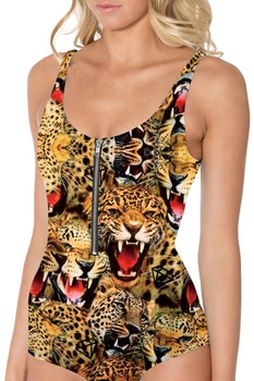 2017 Nové Aktívne Sexy Leopard Vytlačené na Zips Plus Ženy Veľkosti Plaviek S Až 3XL Bodycon plavky