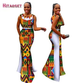 2017 Nové Bazin Riche Afriky Šaty pre Ženy, Tlač Spájať O Krk Morská víla Šaty Dashiki Afriky Tradičné Oblečenie WY1694