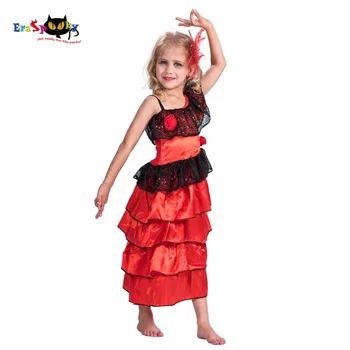 2017 Nové Flamenco Tanečnica Červená Fantázie Dlho Španielsko Tanečné Šaty Pre Dievčatá Dieťa Čipky Anime Cosplay Halloween Kostýmy Pre Deti