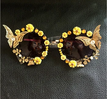 2017 nové retro retro slnečné okuliare kovové kvet Barokový slnečné okuliare Chryzantéma Drahokamu dizajn luxusné slnečné okuliare Slnečné Pláže