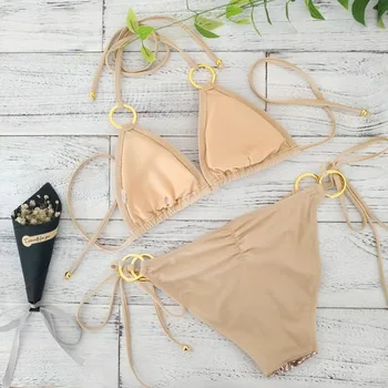 2017 Nové Sexy Bikiny Flitrami Zlatá Farba Ženy Obväz Bikini Set Push-up Polstrovaná Plavky Vyhovovali Plavky 2570