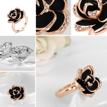 2017 Nový kvet krúžok čierna farba rose prstene pre ženy, módne doplnky strany bijoux módne šperky najlepšie valentine darček CC522
