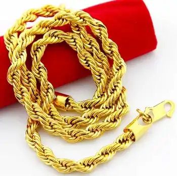 2017 nový Módny Dizajn 24K zlata farba náhrdelník 50 cm dlhé 6 mm hrubé Twisted lano, reťaz choker kúzlo pánske šperky