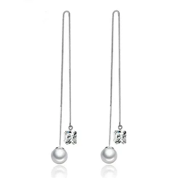 2017 nový príchod módne crystal pearl žena náušnice 925 sterling silver dámy'long stud náušnice šperky veľkoobchod darček