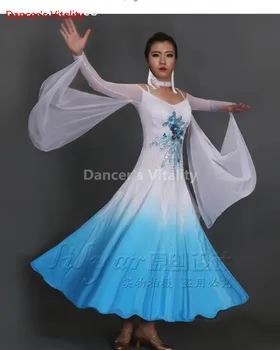 2017 nový Spoločenský Tanec Kostýmy Senior Výšivky Dlhé Rukávy Ballroom Dance Šaty Pre Ženy Ballroom Dance Súťaže Dresse
