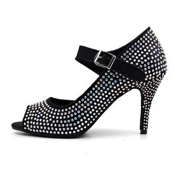2017 populárny štýl dievčatá latinskej topánky 8.5 cm podpätku Červená Salsa Tango latinské Tanečné Topánky s Farebnými Kamienkami NL004