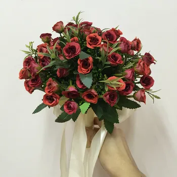 2017 Rose Svadobné Kytice Burgundsko rose bridesmaid, kytica Krásnych Svadobných Doplnkov red rose Svadobné Kytice Mariage de