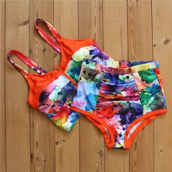 2017 Sexy Kvetinová Biquini Remeň Zips Vysokej Krku Plávať Plavky Plus Veľkosť Plaviek Ženy Brazílske Bikini Push Up Plavky