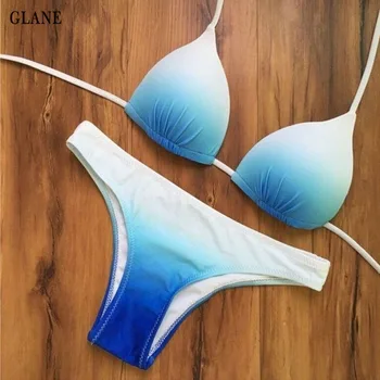 2017 Sexy Ženy, Čalúnená Push-up Shell Bikini Set Pevné Postupnej Zmene Modré Plavky, plavky Plavky, plážové oblečenie