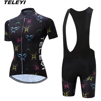 2017 TELEYI Čierne MTB Bike Jersey šortky podbradník sady Ropa Ciclismo maillot Ženy Cyklistické Oblečenie Dievča, požičovňa Hornej Dolnej Žena