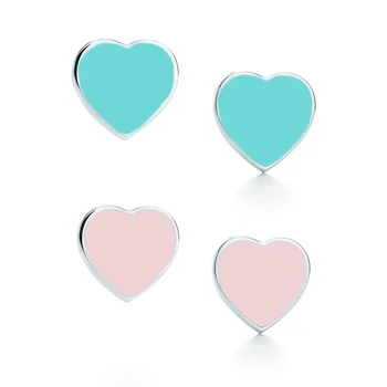 2017 v tvare Srdca z Nehrdzavejúcej Ocele Stud Náušnice Tiff Módnej Značky Ženy Kúzlo Blue & Ružové Náušnice Šperky Darček