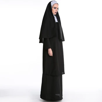 2017 Veľkoobchod Panny Márie Mníšky Kostýmy pre Ženy Sexy Dlhé Čierne Mníšky Kostým arabčina Náboženstvo Mních Ghost Jednotné Halloween