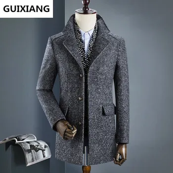 2017 Zimné pánskej módy zahustiť zákopy srsti šál Odnímateľný bunda pánske bežné windbreaker 50% vlnené kabáty mužov kabát