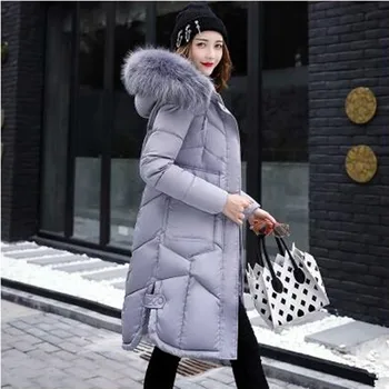 2017 značky high-end V dlhodobom Väčšie veľkosti Dole bavlna-vatovaný Kabát ženy padali vlasy golier Koleno-vysoká zimná bunda wom