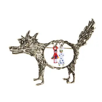 2017New Módne 1pcs Vintage Vlk Brošňa šperky Roztomilý Kreslený Little Red Riding Hood Epaulette Brošne