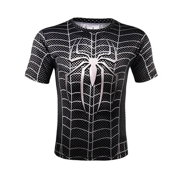 2018 3d Vytlačené T-shirts Muži Skutočný New Broadcloth Tlač Krátky Rukáv pánske T-shirt Tlač Spider Vzor Bežné Čierne Košele