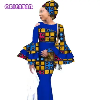 2018 Afriky Súkromné Vlastné Šaty Bazin Riche Ženy Šaty, Oblek Dlhý Rukáv Topy a Dlho Tlačiť Sukne Veľkosť M-6XL WY2822
