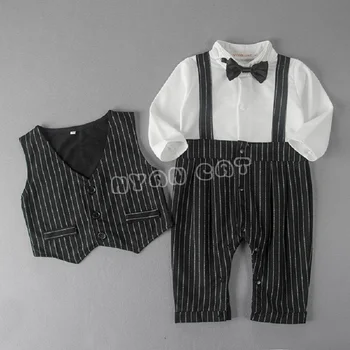 2018 Baby Chlapci Oblečenie Pekný Strany Kostýmy Čierny Smoking Remienky Motýlik Vesta Dlho Kombinézach Detské Oblečenie Módne Oblečenie