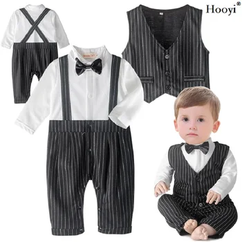 2018 Baby Chlapci Oblečenie Pekný Strany Kostýmy Čierny Smoking Remienky Motýlik Vesta Dlho Kombinézach Detské Oblečenie Módne Oblečenie
