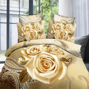 2018 Horúce 3D Bavlnená posteľná bielizeň sady/Posteľná set/Posteľná bielizeň Bielizeň 4 ks (perinu+plochý plech+2 obliečka na vankúš) Queen size Doprava Zadarmo