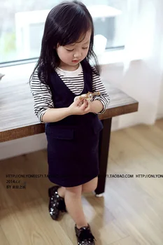 2018 Jar Nové kórejské Dievčatá Dieťa Dieťa Západnej Prúžok t-shirt + Bavlna vesta sukne oblek