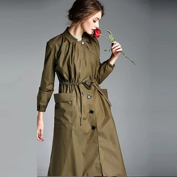 2018 Jar Ženy Výkopu Coats Voľné Bežné Vrecko Singel svojim Žena Výkopu Zimné Outwear Kabát Plus Veľkosť Výkopu RE0322
