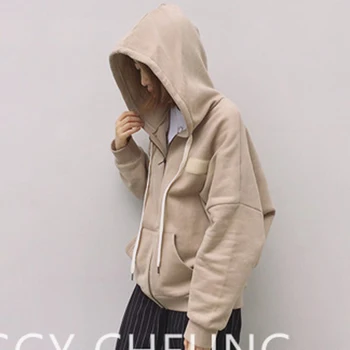 2018 Jeseň kórejská verzia voľné tenké kapucňou sveter šnúrkou bunda farbou dlhým rukávom kabáta tide