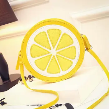 2018 krásne Mini Ovocie Tašky PU kožené Messenger Tašky, Módne Kruhové kabelky citrónová žltá taška cez rameno crossbody G40-750