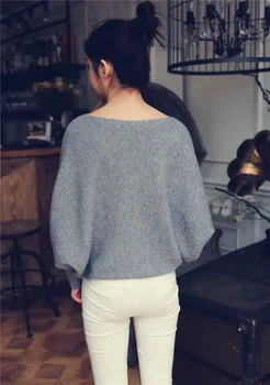 2018 kórejských žien nízky golier Voľné Batwing Rukáv Sveter pevnej veľkosti sveter pulóver žena Pletené Jumper Topy Outwear 895
