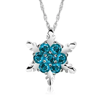 2018 Kúzlo Vintage lady Blue Crystal Snowflake Zirkón Kvet Strieborné Náhrdelníky & Prívesky, Šperky pre Ženy