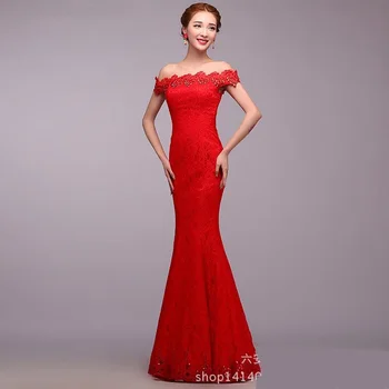 2018 Lištovanie Diamond Slim šaty šaty Červené vyšívanie, šitie dutých rez nevesta toast oblečenie bez Ramienok dlho cheongsam W887