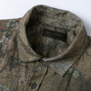 2018 Mužov nové zimné Vintage tričko vytlačené kvet dlhý rukáv tričko mužov slim módne bavlna Európsky štýl kvalitné tričko značky