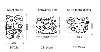2018 NOVÁ Kúpeľňa samolepky na stenu cartoon nálepky plastovým odnímateľným wc nálepky kefkou zuby so sprchou nálepky