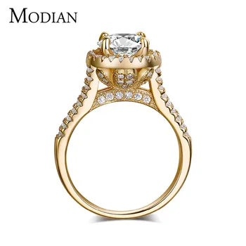 2018 nové fasion šperky reálne 925 sterling silver ring Zlatá Farba Klasické zapojenie snubné prstene AAAAA Kubický zirkón pre ženy