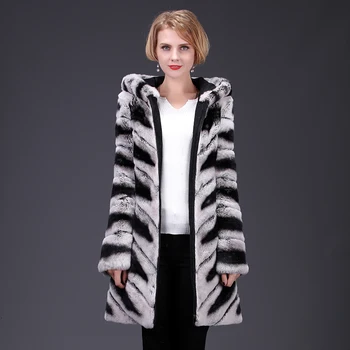 2018 nové jarné reálne Rex Králik kožušinový kabát kapota bunda s kapucňou vysokej módy ženy prírodné kožušiny kabát hrubé teplé kožušiny street style
