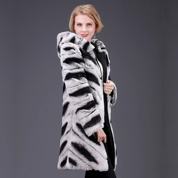 2018 nové jarné reálne Rex Králik kožušinový kabát kapota bunda s kapucňou vysokej módy ženy prírodné kožušiny kabát hrubé teplé kožušiny street style