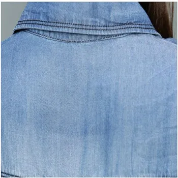 2018 Nové Jednoduché Ženy Denim Jar Jeseň v Polovici Teľa Šaty Žena Slim tvaru Elastický Pás Dlhý Rukáv Denim Slim Šaty CQ1187