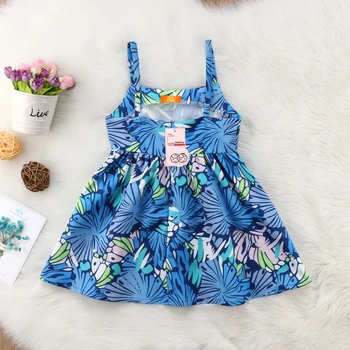 2018 nové letné roztomilé modré kvetinový tlač šaty Batoľa Detský Baby Dievčatá Šaty Popruh Tunika bez rukávov Kvetinový Party Šaty Sundress