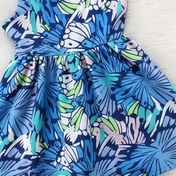 2018 nové letné roztomilé modré kvetinový tlač šaty Batoľa Detský Baby Dievčatá Šaty Popruh Tunika bez rukávov Kvetinový Party Šaty Sundress