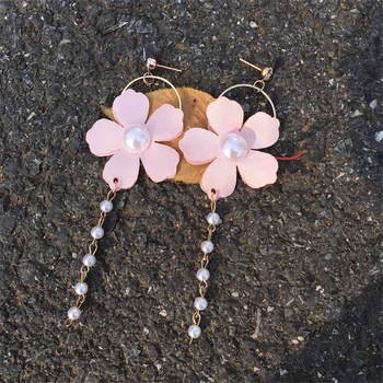 2018 Nové Módne Kruhu Simulácia Pearl Ružový Kvet Brincos Oorbellen Dlho Vyhlásenie Korálkové Strapec Drop Náušnice Ženy Šperky