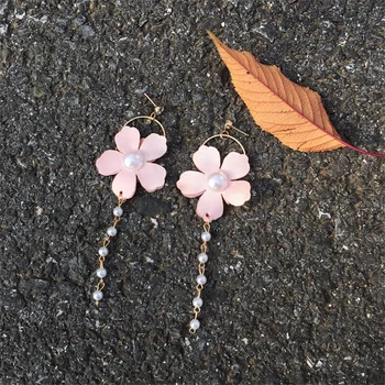 2018 Nové Módne Kruhu Simulácia Pearl Ružový Kvet Brincos Oorbellen Dlho Vyhlásenie Korálkové Strapec Drop Náušnice Ženy Šperky