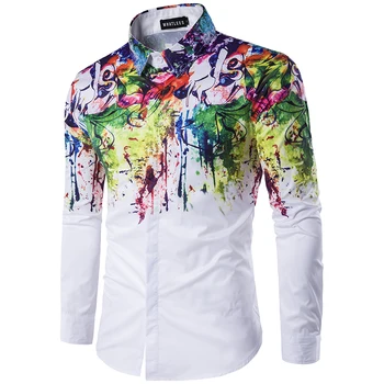 2018 nový muž Urban fashion tričko atrament splash farby farba self-pestovanie voľný čas 6 osobnosti farby, dlhý rukáv Tričko EÚ veľkosť