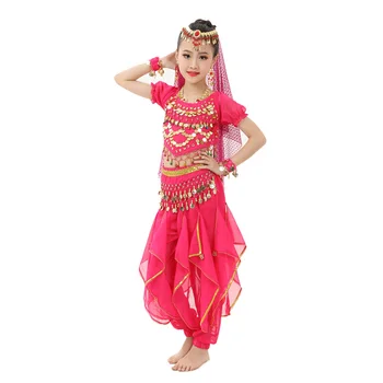 2018 Nový Štýl 3-Dielna Deti, Brušný Tanec Indiánske Kostýmy Nastaviť Dieťa Bollywood Dance Kostýmy Dievčatá Výkon Bellydance Nosenie